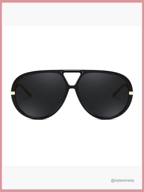 Oversized Aviator Sunglasses with Plastic & Metal Frame, UV400 Protection main image 7